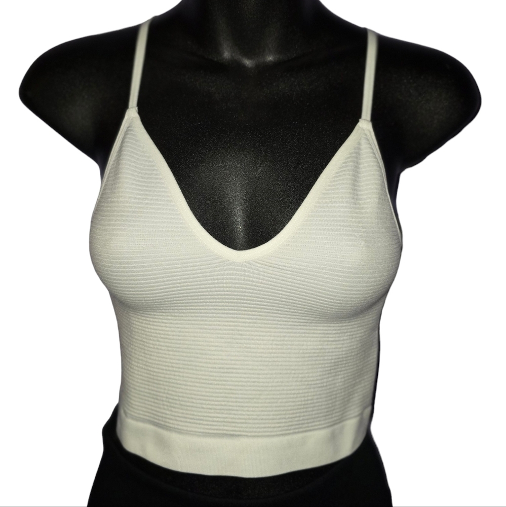 White Spaghetti Strap Cropped Top Stretchy Sleeveless Juniors XL